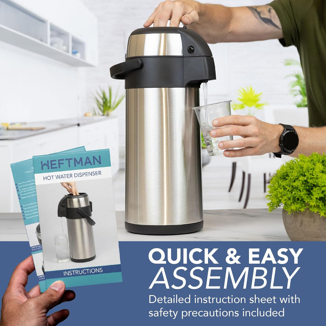 HEFTMAN Kaffeekanne Thermo 5L - Thermoskanne Edelstahl Airpot Pumpflasche | Doppelwandige Isolierung