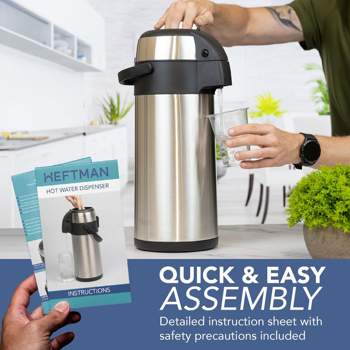 HEFTMAN Kaffeekanne Thermo 5L - Thermoskanne Edelstahl Airpot Pumpflasche | Doppelwandige Isolierung