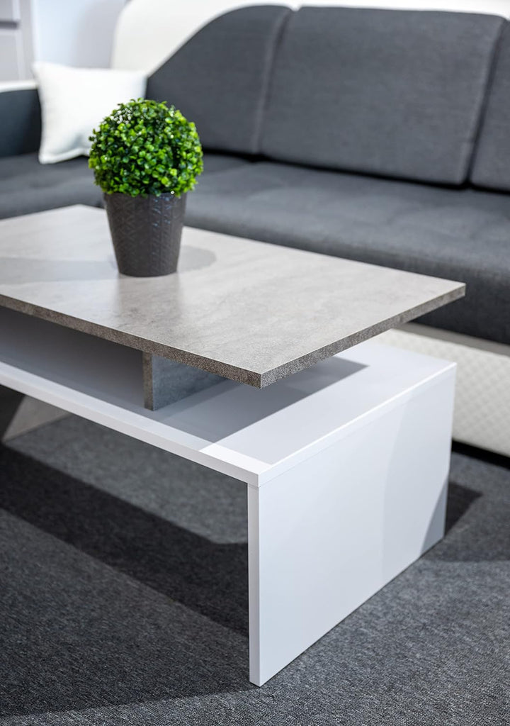 Weiss/Beton glänzender Couchtisch für das Wohnzimmer - modernistischer Look, minimalistischer Stil -