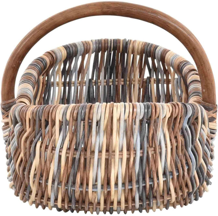 Einkaufskorb/Bügelkorb/Shopper aus echtem Rattan, Henkel- Trage-Korb leicht und stabil (Mehrfarbig (