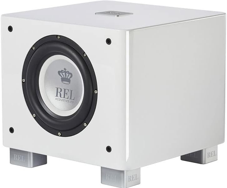 REL Acoustics T/7x Subwoofer, 8 Zoll Front-Firing Driver, Arrow™ Wireless Port, Hochglanz Weiss, Wei