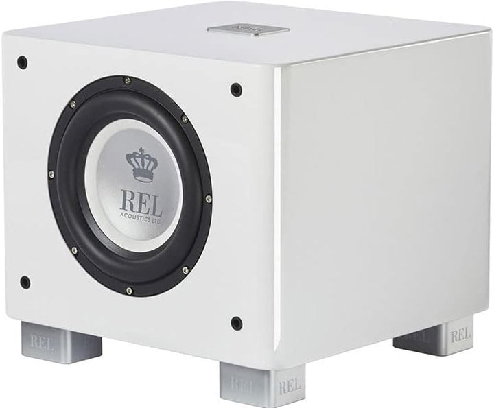 REL Acoustics T/7x Subwoofer, 8 Zoll Front-Firing Driver, Arrow™ Wireless Port, Hochglanz Weiss, Wei