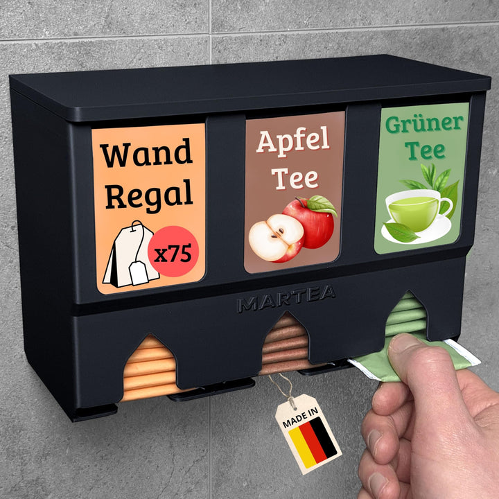 Teeregal für die Wand - hängender Teebeutelspender zur hochkant Tee Aufbewahrung als Gastro Küchen O