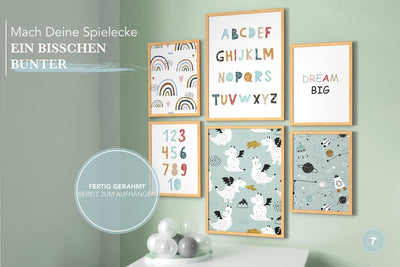 Papierschmiede® Bilder Kinderzimmer Kids Mood Poster Set ABC Dragon Space, Gerahmte Bilder fürs Kind