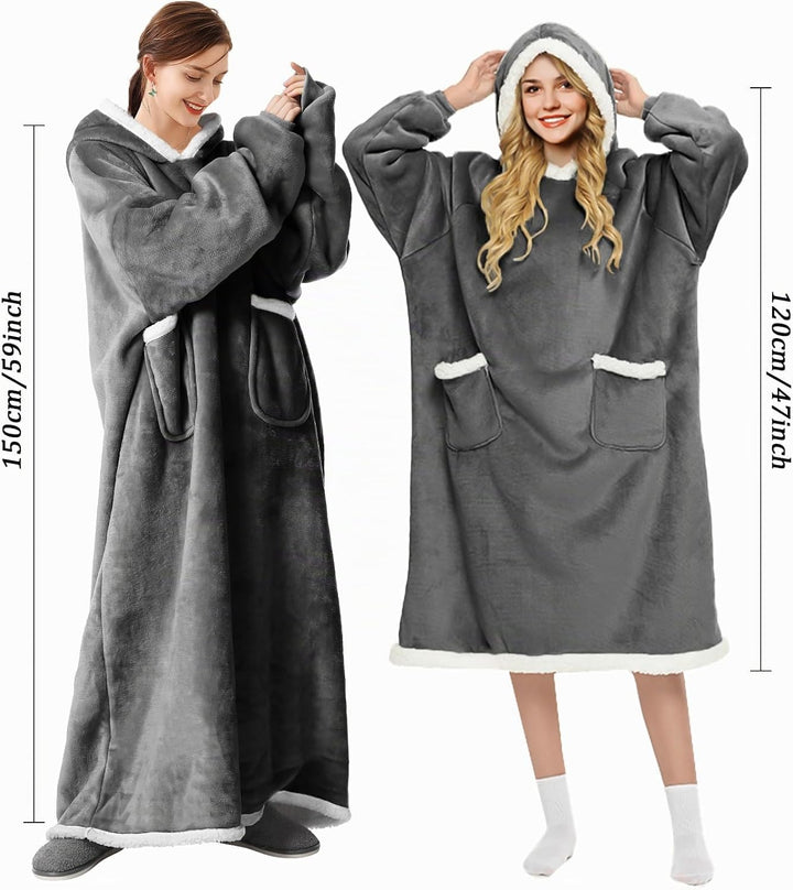 Hoodiedecken Kuscheldecke ärmel Decke mit Kapuze Dunkelgrau TV Decke Warme Decken für den Winter, gr