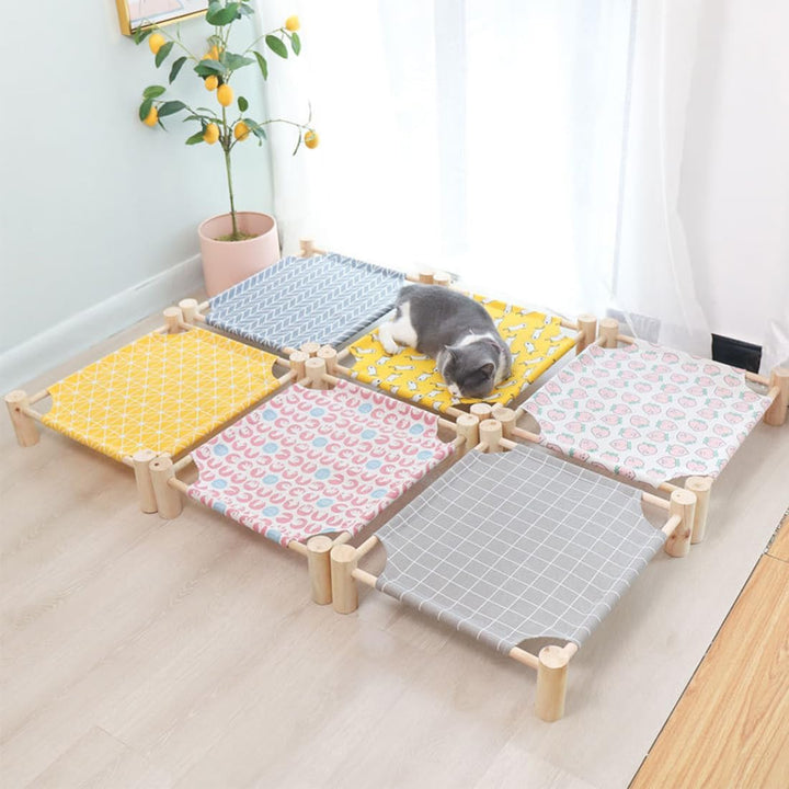 FUNAT Hochbett für Katzen Hunde, Atmungsaktive Katzenmatratze, Holz Bett Anti-Rutsch Waschbare Mesh