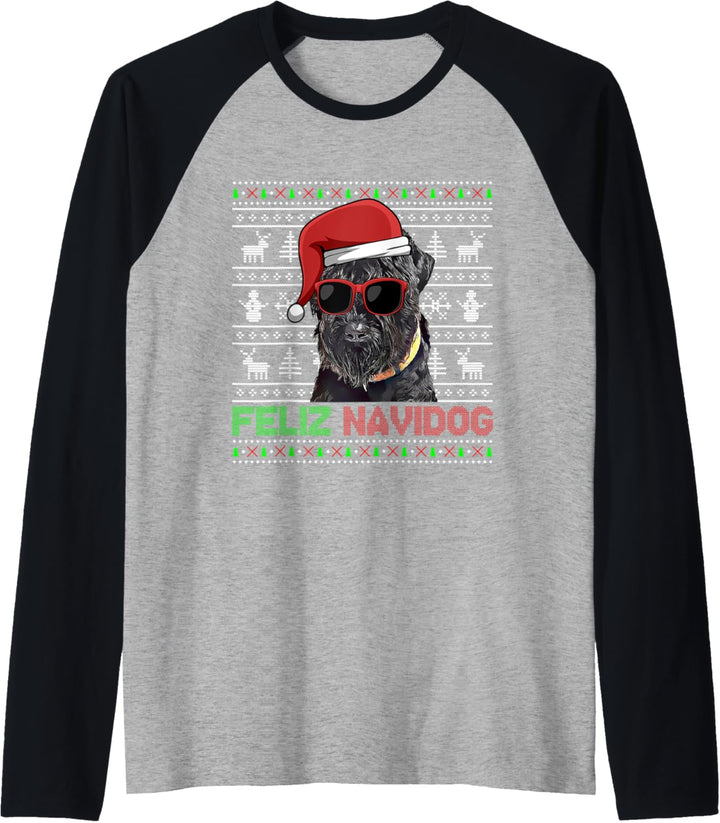 Schwarzer Russischer Terrier Hund Feliz Navidog Lustig Weihnachten Raglan