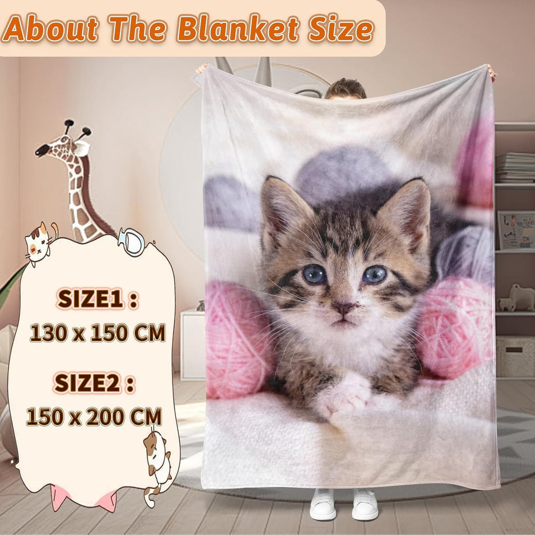 Katzemotiv Kuscheldecke für Kinder, Katzen Flanell Decke,Kinderdecke Katzemotiv Flauschige Plüsch De