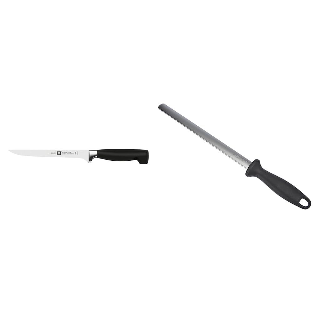 Zwilling Vier Sterne Filiermesser, Klingenlänge: 18 cm &amp; Wetzstahl mit Diamant-Beschichtung, Oval, L