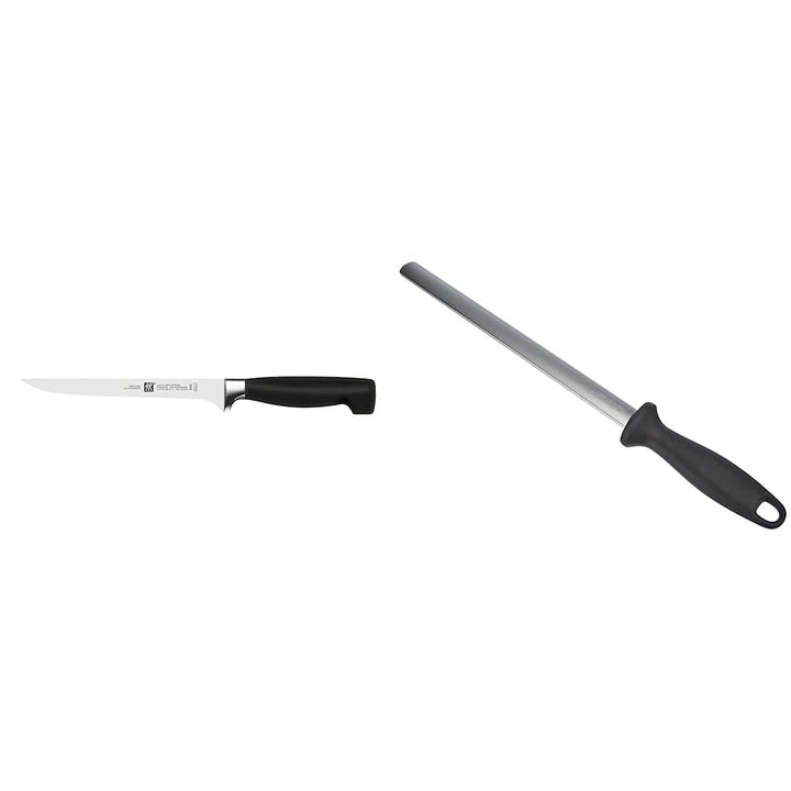 Zwilling Vier Sterne Filiermesser, Klingenlänge: 18 cm &amp; Wetzstahl mit Diamant-Beschichtung, Oval, L
