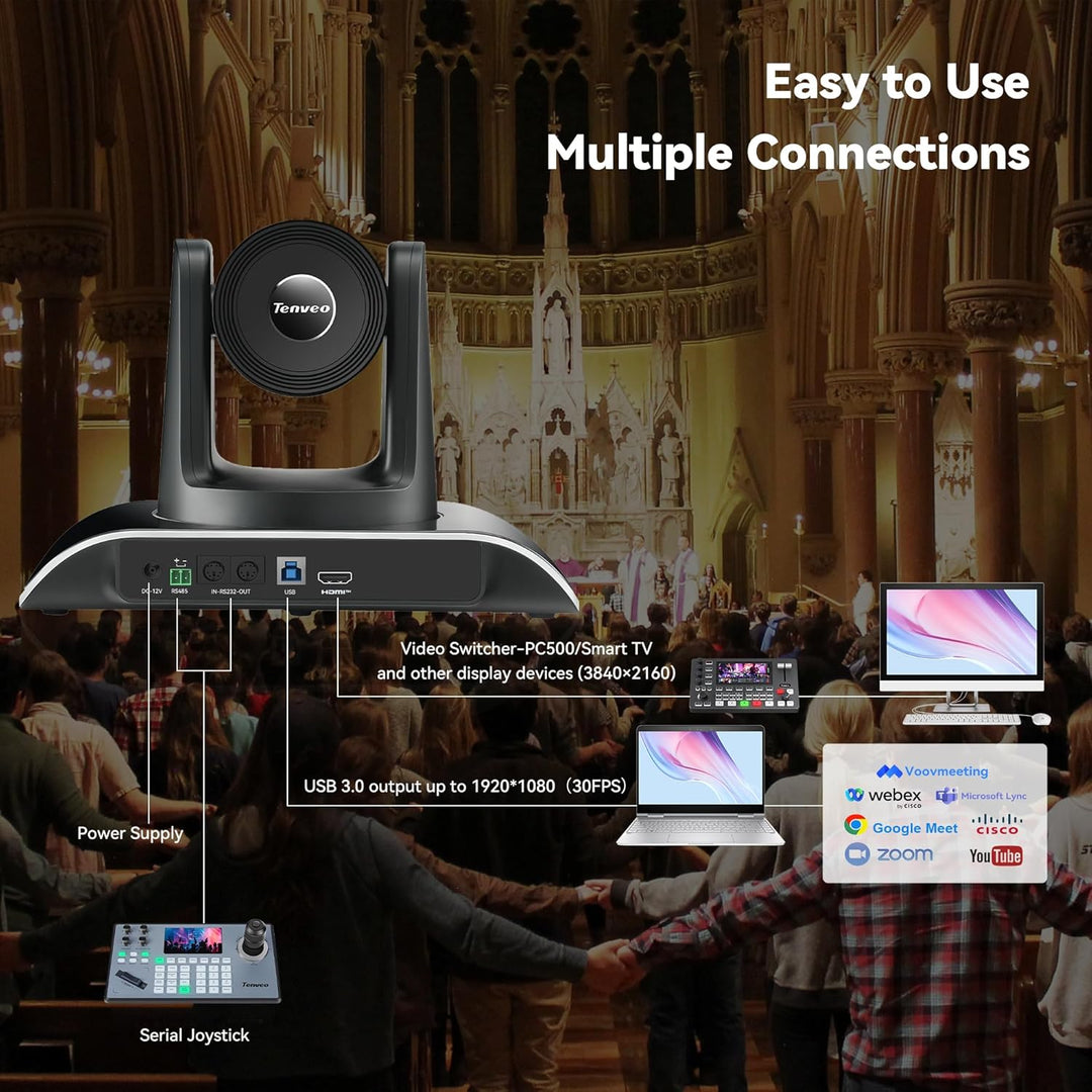 Tenveo 4K PTZ-Konferenzkamera-System mit Bluetooth-Lautsprecher, 3-Fach optischem Zoom, KI-Tracking,