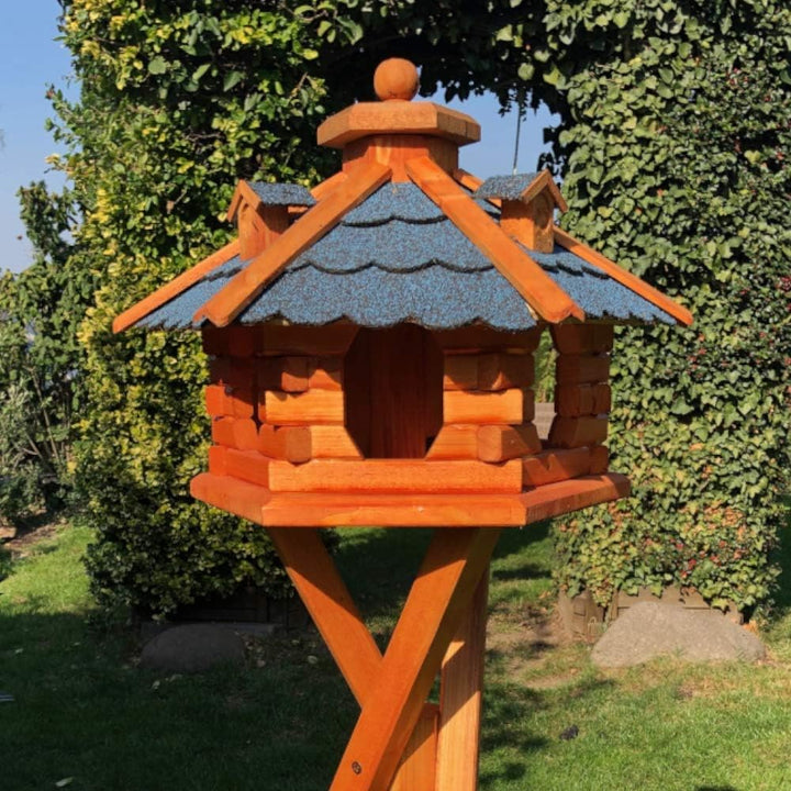 DARLUX handgefertigtes Sechseck Vogelhaus aus Holz wetterfest M - XXL mit und ohne Ständer I Futterh