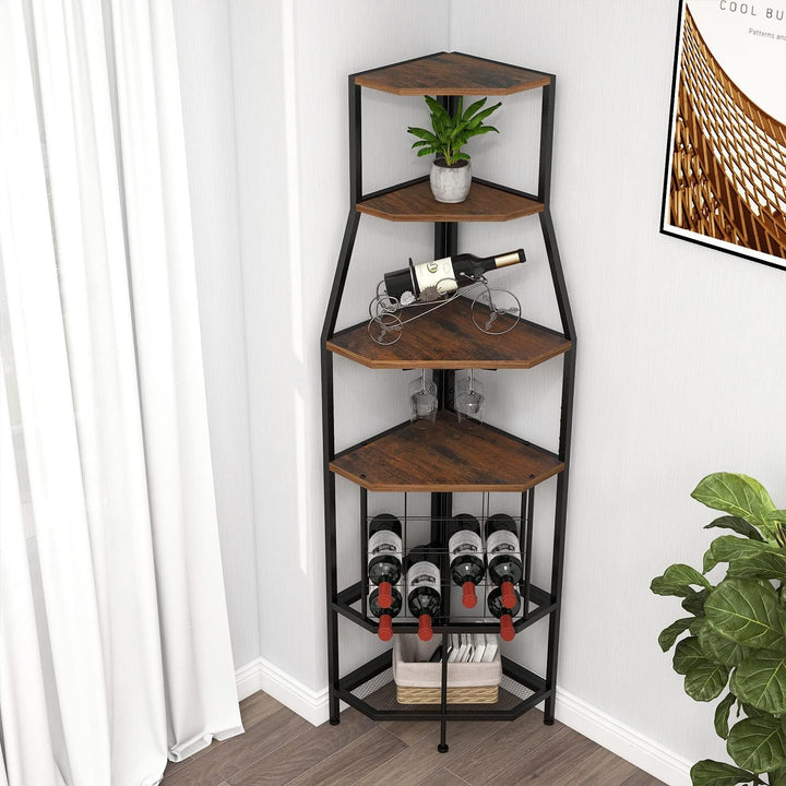 VEDECASA Eck-Weinregal Bodenstehend 5-stöckiges Eck-Barregal mit Glashalter and Weinaufbewahrung ind
