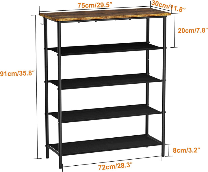 HOMIDEC Schuhregal,5-Ebenen Schuhablage mit Holzbrett als oberstes Regal,Schuhaufbewahrung für 15-20