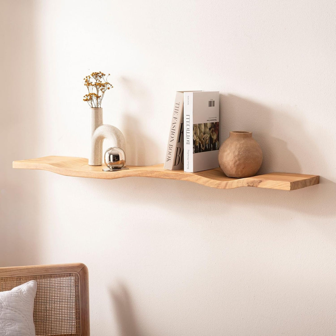 Wohnling Wandregal Akazie Massivholz 120cm - Schwebendes Design Regal für die Wand Holz massiv - Hän