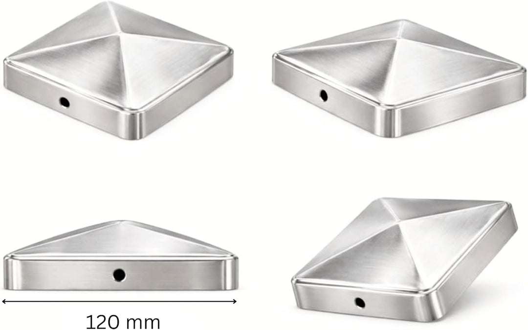 FeNau 10er Set Pfostenkappe 12x12 cm Edelstahl V2A matt - Carport rostfrei inkl. 20 Schrauben Edelst
