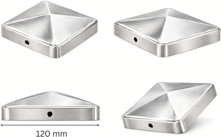 FeNau 10er Set Pfostenkappe 12x12 cm Edelstahl V2A matt - Carport rostfrei inkl. 20 Schrauben Edelst
