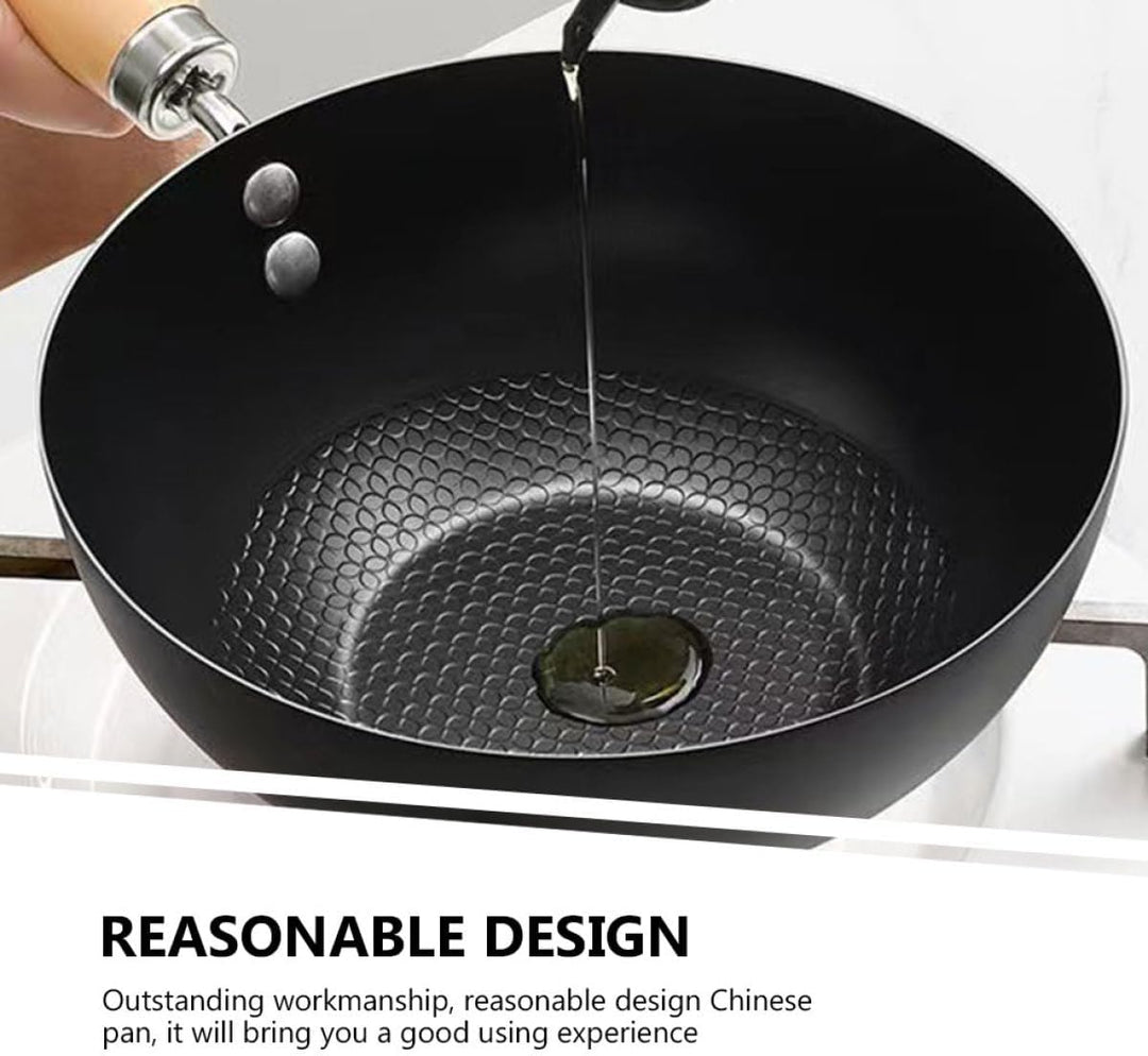 Sewroro Antihaft Bratpfanne Gusseisen 20cm Kleiner Wok ohne Beschichtung Hitzebeständiger Griff für