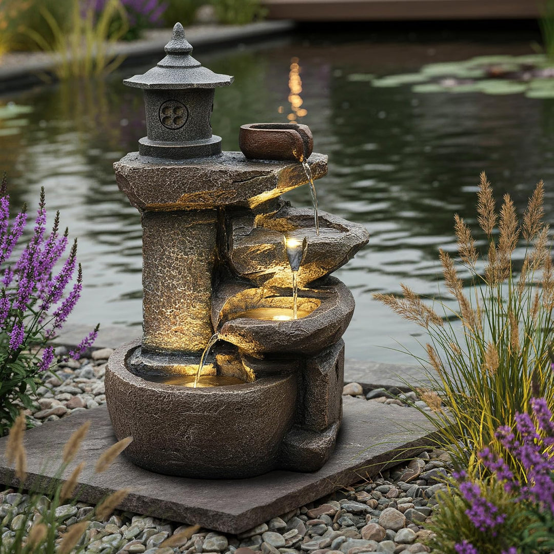 Springbrunnen BK851 Wasserfall mit Beleuchtung Gartenbrunnen Zimmerbrunnen Kaskade Brunnen Terrassen