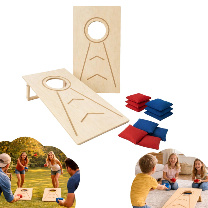Cornhole Wurfspiel für Outdoor & Indoor – Party- & Strandspiel, Bean Bag Toss/Sackloch Spiel inkl. W