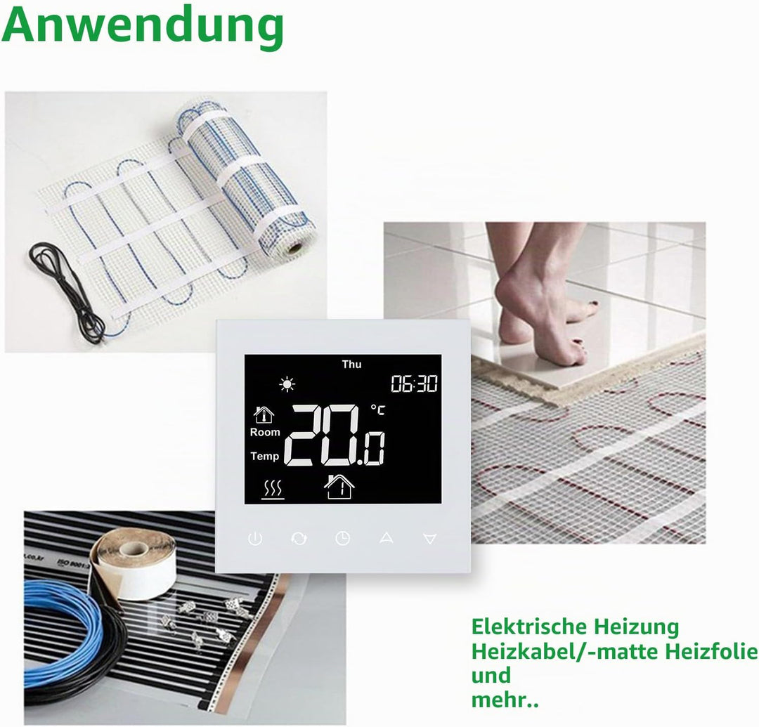 Wengart Digital Thermostat für Elektrische Fussbodenheizung Heizsysteme WG505,Unterputz Programmierb