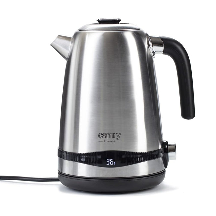 CAMRY CR 1291 Wasserkocher aus Edelstahl, 1,7L, Maximalleistung 2200 W, LCD-Temperaturanzeige, Kalkf