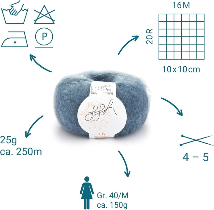 ggh Kid Box - 6 Knäuel Strickwolle aus Kid Mohair - Farbe 134 - Ozean, 134 - Ozean