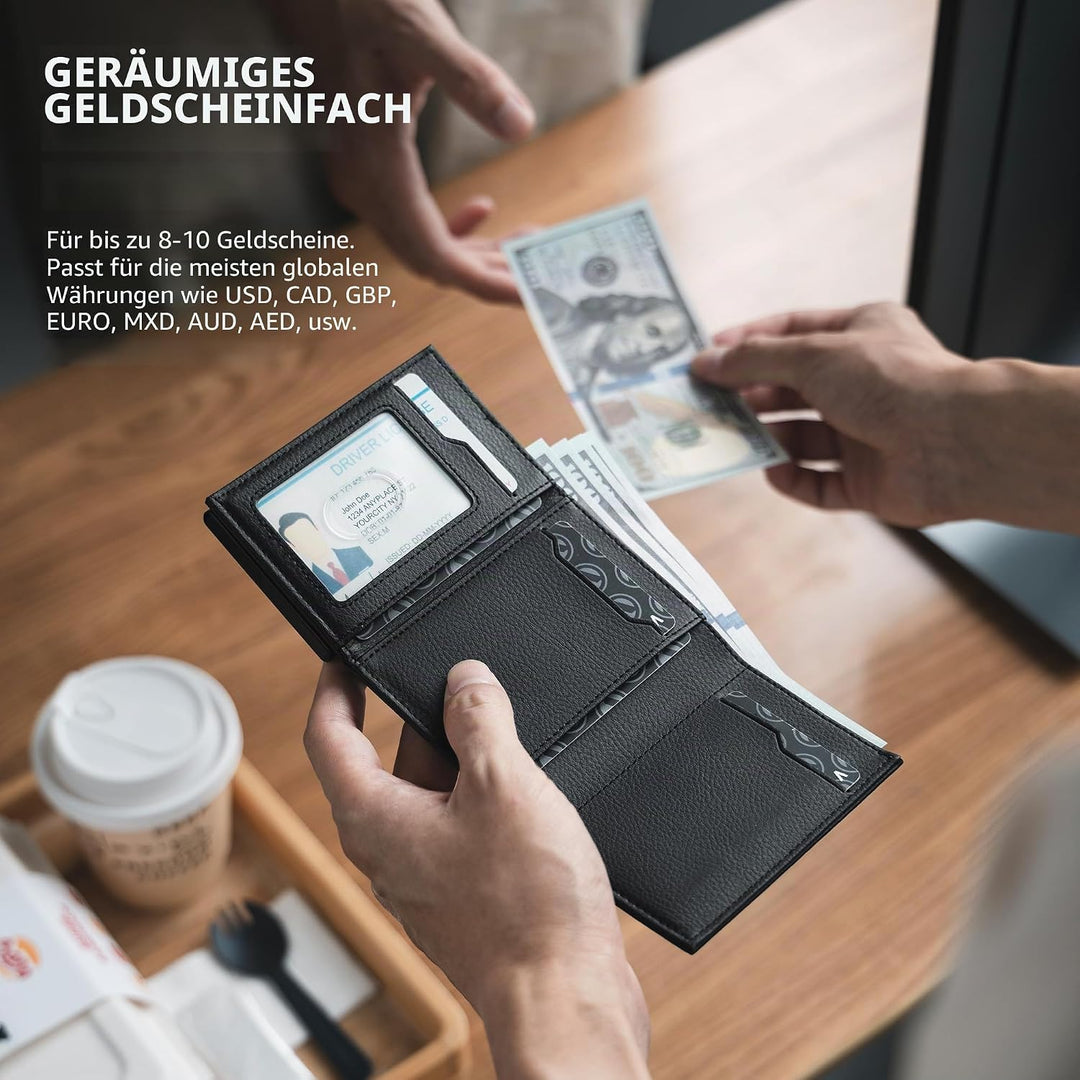 VULKIT Kreditkartenetui RFID-blockierende Pop-Up-Kartentasche aus Echtem Leder mit Geldscheinfach, A