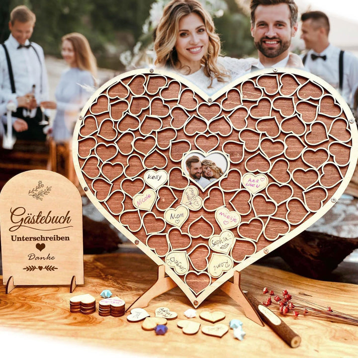 Hochzeit Gästebuch aus Holz in Herzform, Gästebuch für Hochzeit, Geburtstag, Jahrestag, Party-Dekora