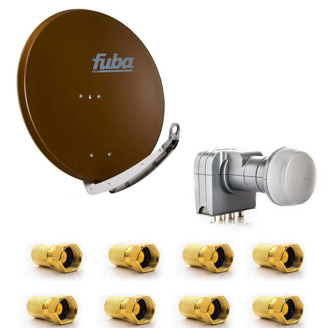 Fuba DAA 850 B Satellitenantenne 85cm Aluminium Braun DEK 417 Quad LNB Direktanschluss 4 Teilnehmer