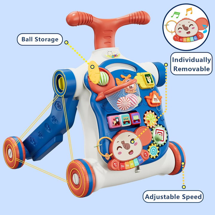 HYES 5 in 1 Lauflernwagen, Baby Spiel und Lauflernhilfe mit Musik und Abnehmbarem Spielboard, Laufwa
