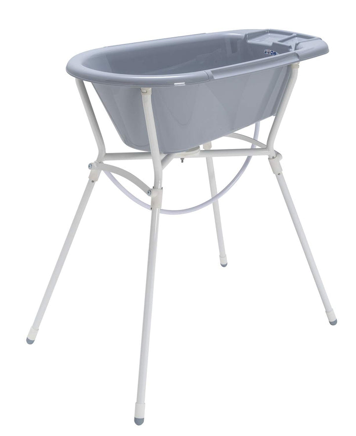 Rotho Babydesign Baby Badewanne, Mit Ablaufstöpsel, 0-12 Monate, Bella Bambina, Stone Grey (Grau), G