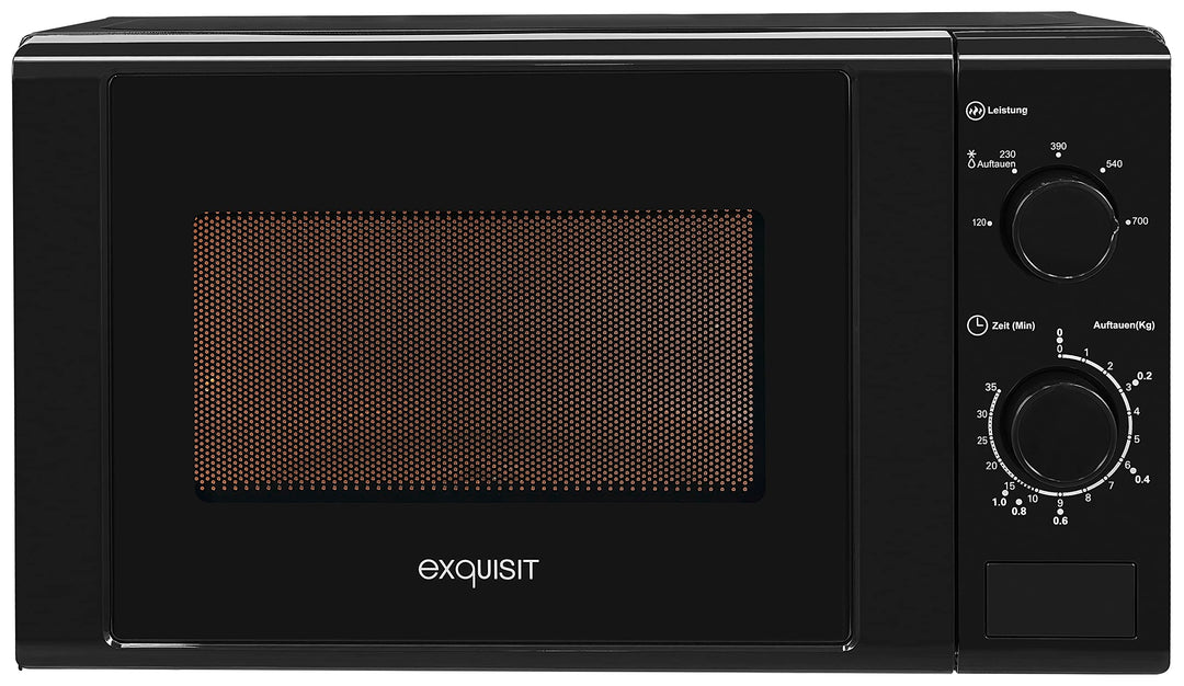 Exquisit® Mikrowelle 700 W, 20 Liter, schwarz, Drehteller 25 cm, modernes Design, lackierte Innenaus