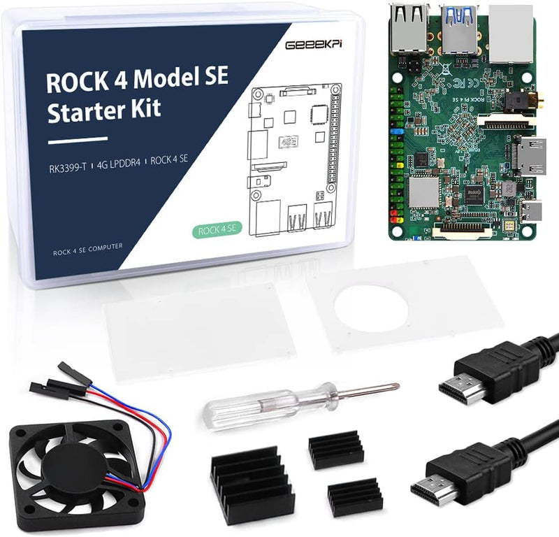 GeeekPi Rock Pi 4 Model SE Starter Kit with Rock Pi 4 SE Single Board Computer 4GB LPDDR4 RAM, Rock