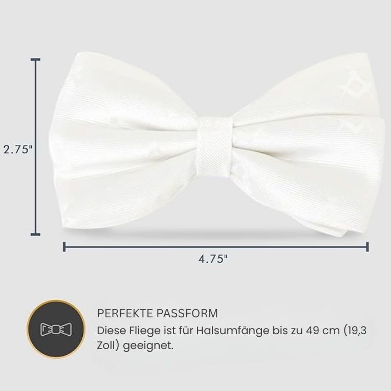Freimaurer-Fliege 100 % Seide gewebt, Weiss