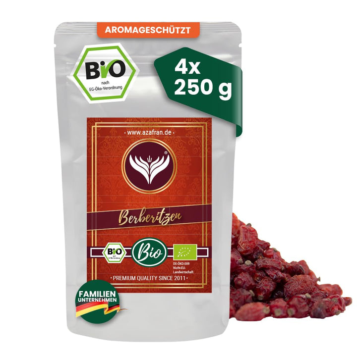 Azafran BIO Berberitze (Sauerdorn) geschnitten, getrocknete Berberitzen Beeren für Tee & Küche 1kg,