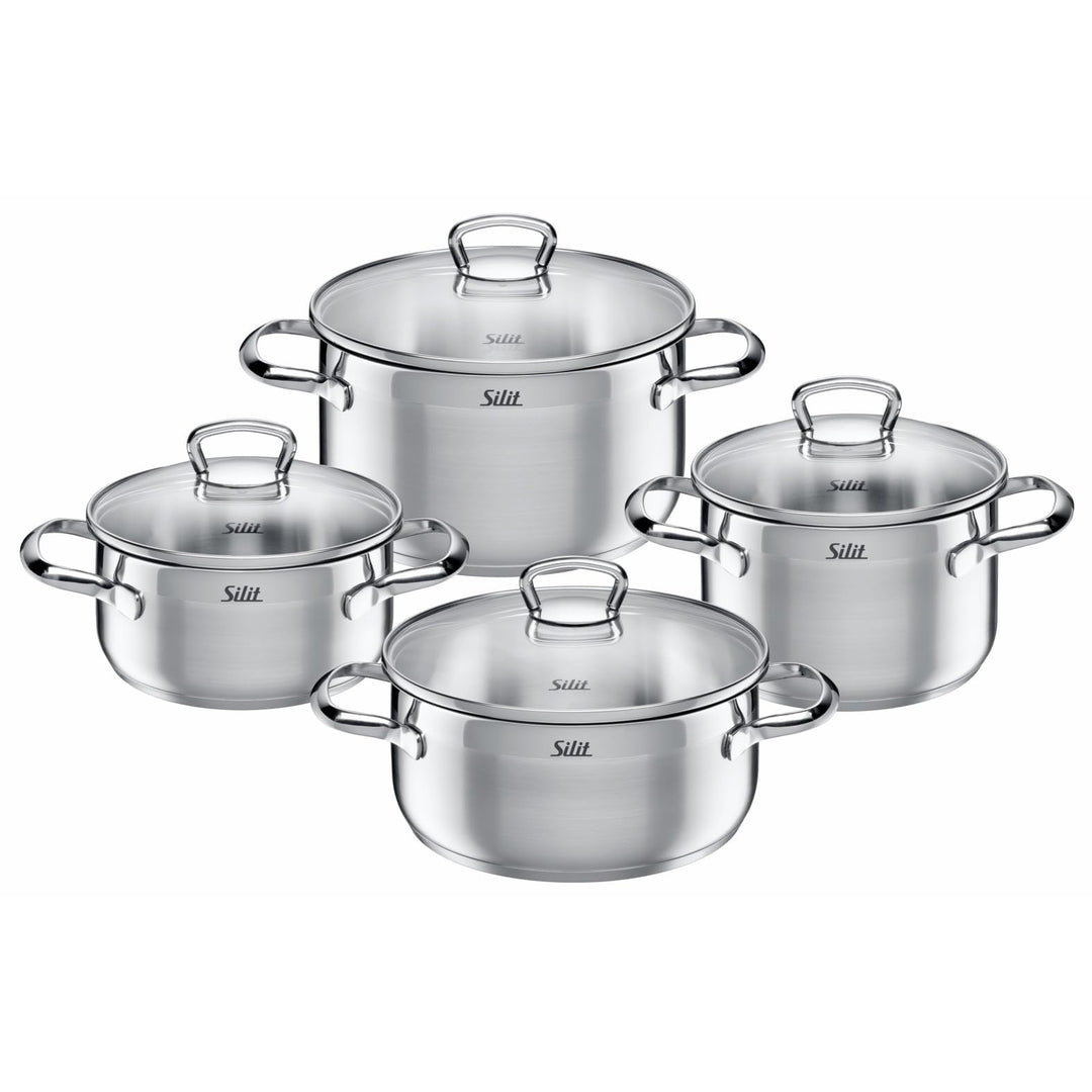 Silit Toskana Topfset Induktion 4-teilig, Kochtopf Set mit Glasdeckel, Edelstahl teilmattiert, Induk