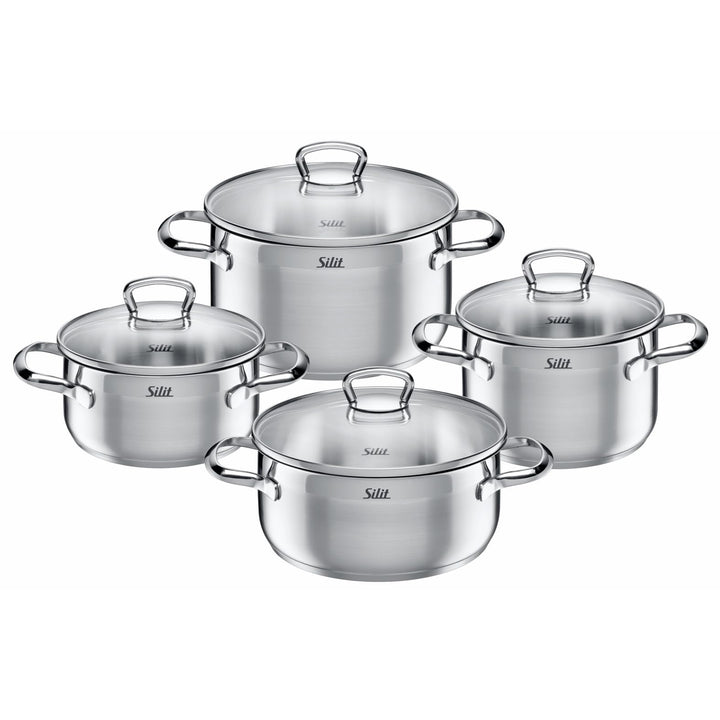 Silit Toskana Topfset Induktion 4-teilig, Kochtopf Set mit Glasdeckel, Edelstahl teilmattiert, Induk