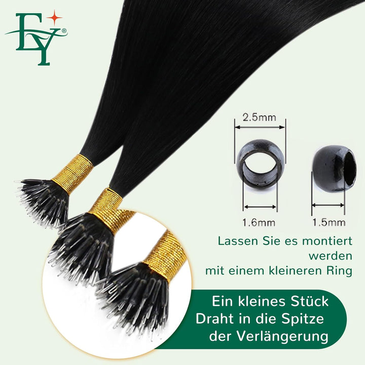Easyouth Nano Bead Extensions Echthaar Farbe Pechschwarz 14 Zoll 50 Stück 50g Pre Bonded Haarverläng