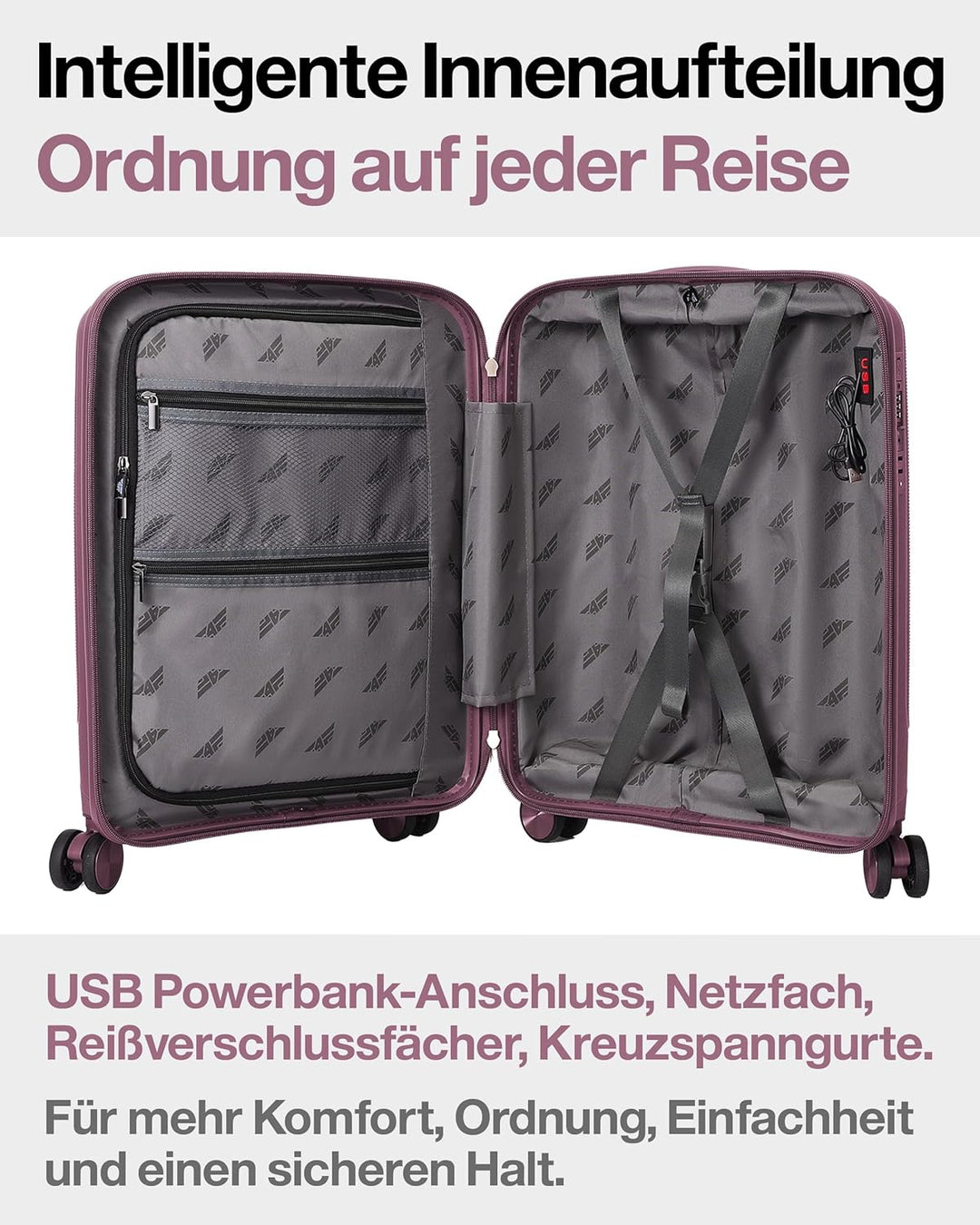Leichter Hartschalen-Handgepäckkoffer M – 55×37×20 cm (35L), Kabinenkoffer mit TSA-Schloss, USB-Lade