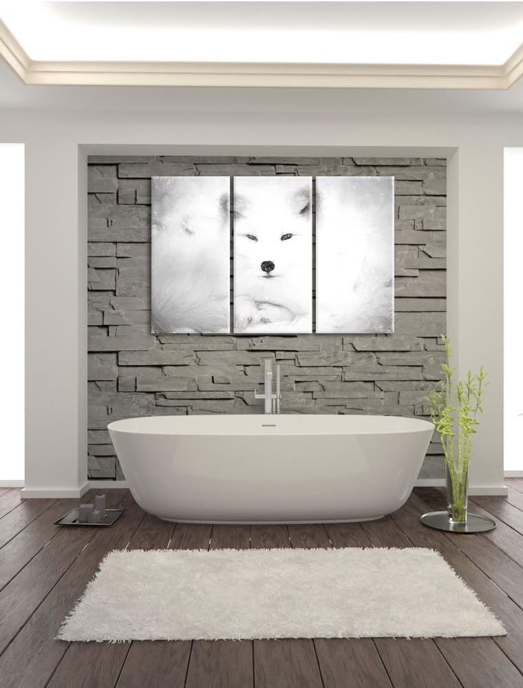 Pixxprint weisser Fuchs als Leinwandbild/Grösse: 3 Teilig (120x80) cm/Wandbild/Kunstdruck/fertig bes