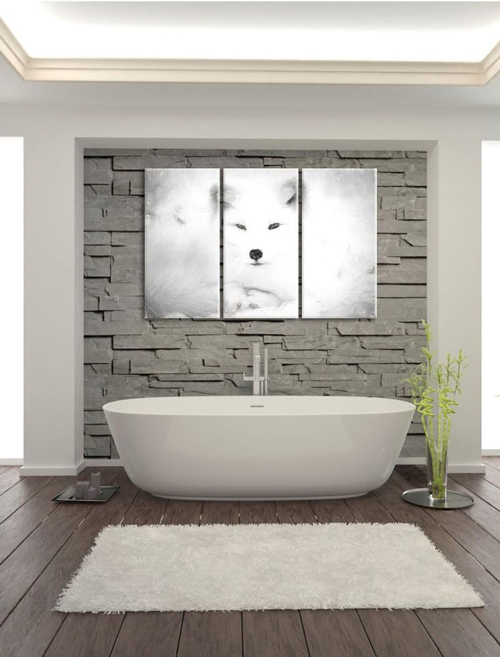 Pixxprint weisser Fuchs als Leinwandbild/Grösse: 3 Teilig (120x80) cm/Wandbild/Kunstdruck/fertig bes