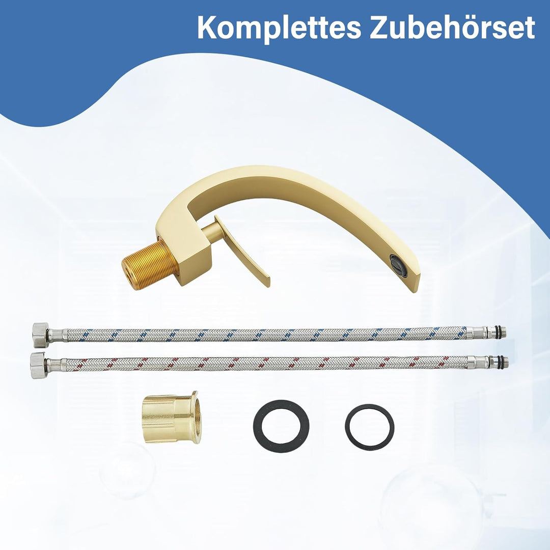 Wasserhahn Bad Waschtischarmatur Mischbatterie Waschbecken Armaturen Messing Badarmatur Matte Gold M