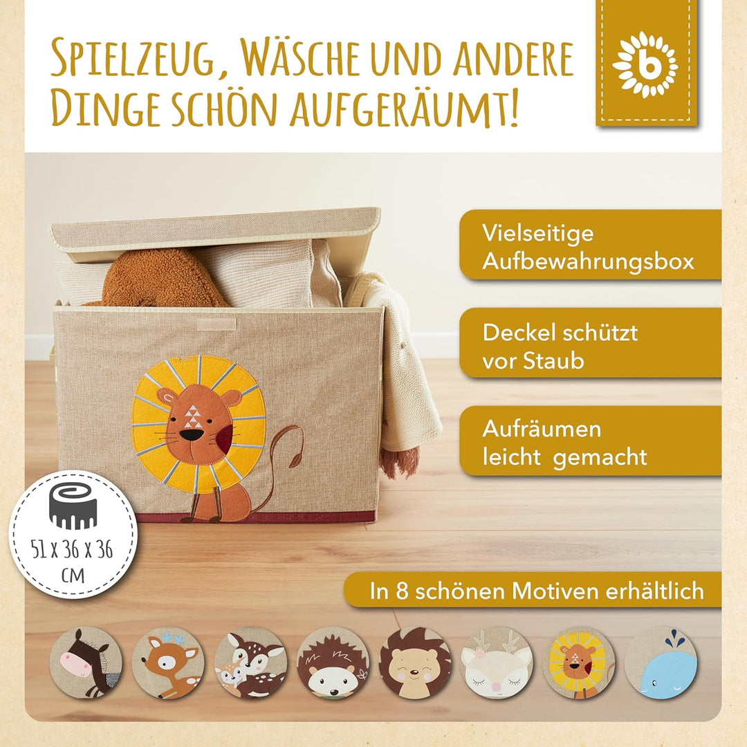 Bieco Aufbewahrungsbox Kinder Löwe | Spielzeugkiste mit Deckel | Lego Box Aufbewahrung Kinder | Aufb