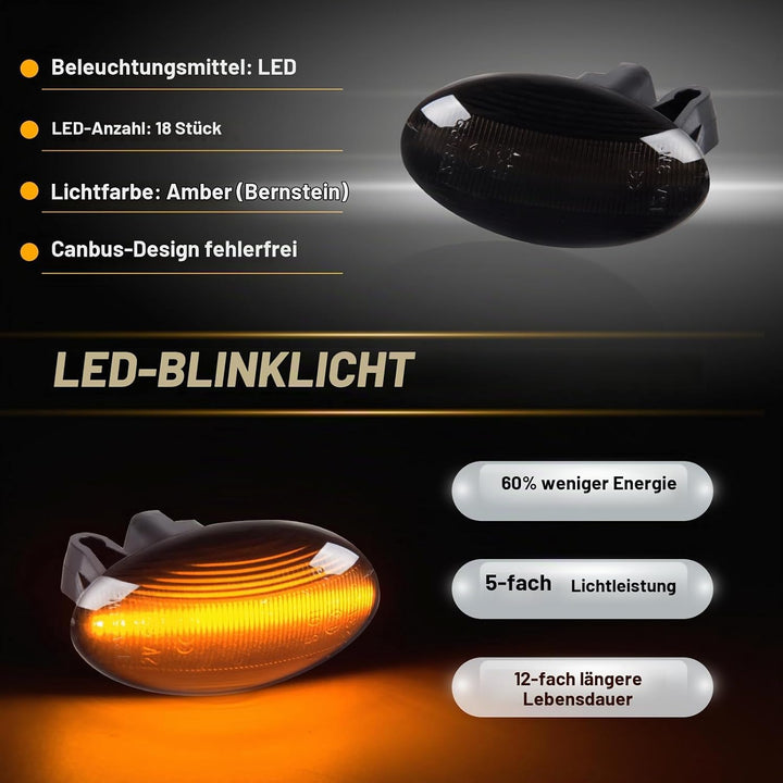 2 Stück LED Blinker Seitenblinker für Peugeot 1007 107 206 207 307 407 607 Partner Expert Citroen C1