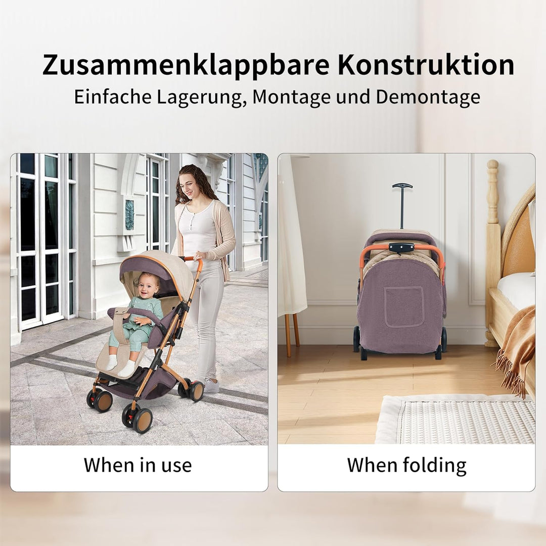 Buggy mit Liegefunktion, Kinderwagen Zusammenklappbar mit Wattepads und Moskitonetzen, Reisebuggy mi