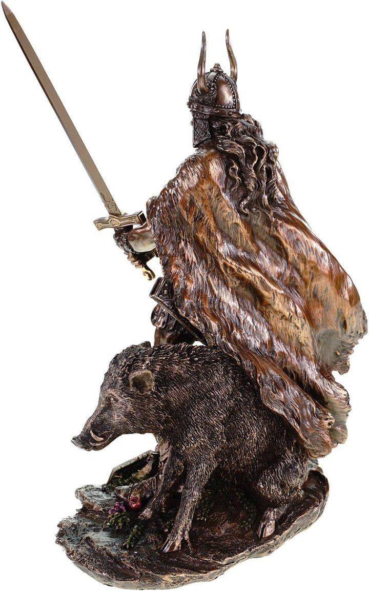 Unbekannt Frey germanischer Gott mit Eber bronziert 38 cm Freyr Freya Figur Odin Skulptur