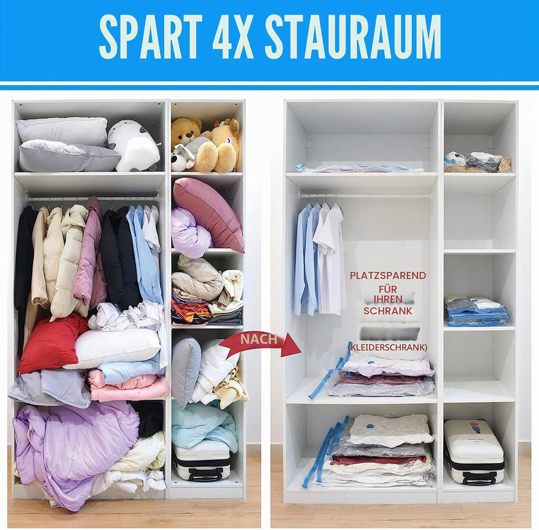 8er Set Vakuumbeutel für Bettdecken, 4 Jumbo 100x80cm + 4 Gross 80x60cm - 80% Platz Sparen, Vakuumbe