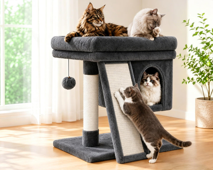 kratzbaum klein, Katzenbaum mit Grosse Plattformen, Sisalstämme, Kratzrampe, Katzenhaus, Plüschbälle