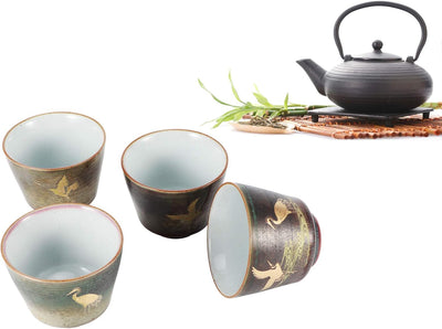 4 Stück Sake Schalen Japanisch Ceramic Mugs Retro Ofen gebackene Teetasse Set japanische Art Keramik